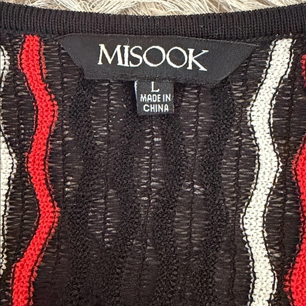 Misook Multicolor Striped Knit 3/4 Sleeve Open Front Cardigan Sz L